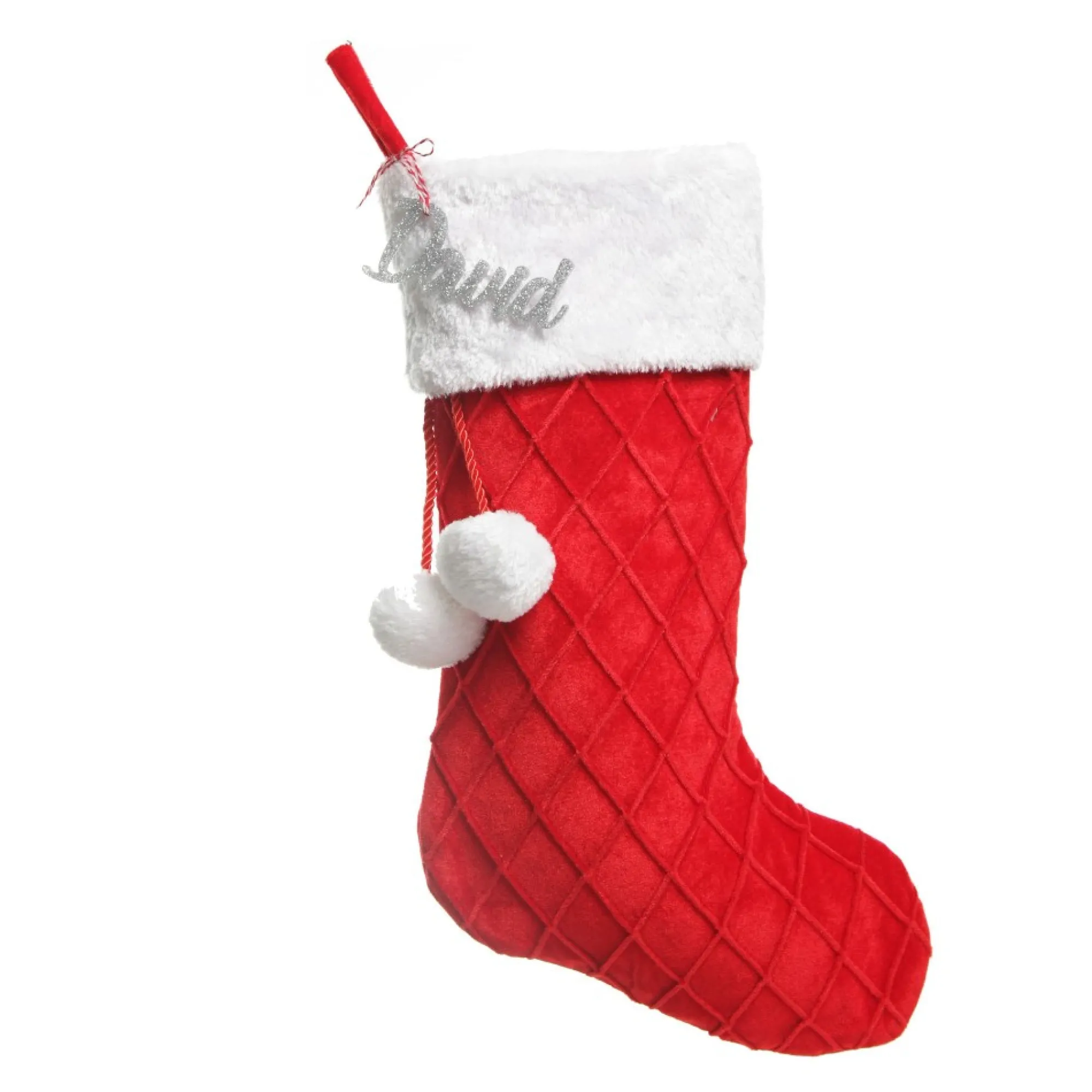 Personalised Red Velvet Quilted Christmas Stocking with Laser Cut Name Hot