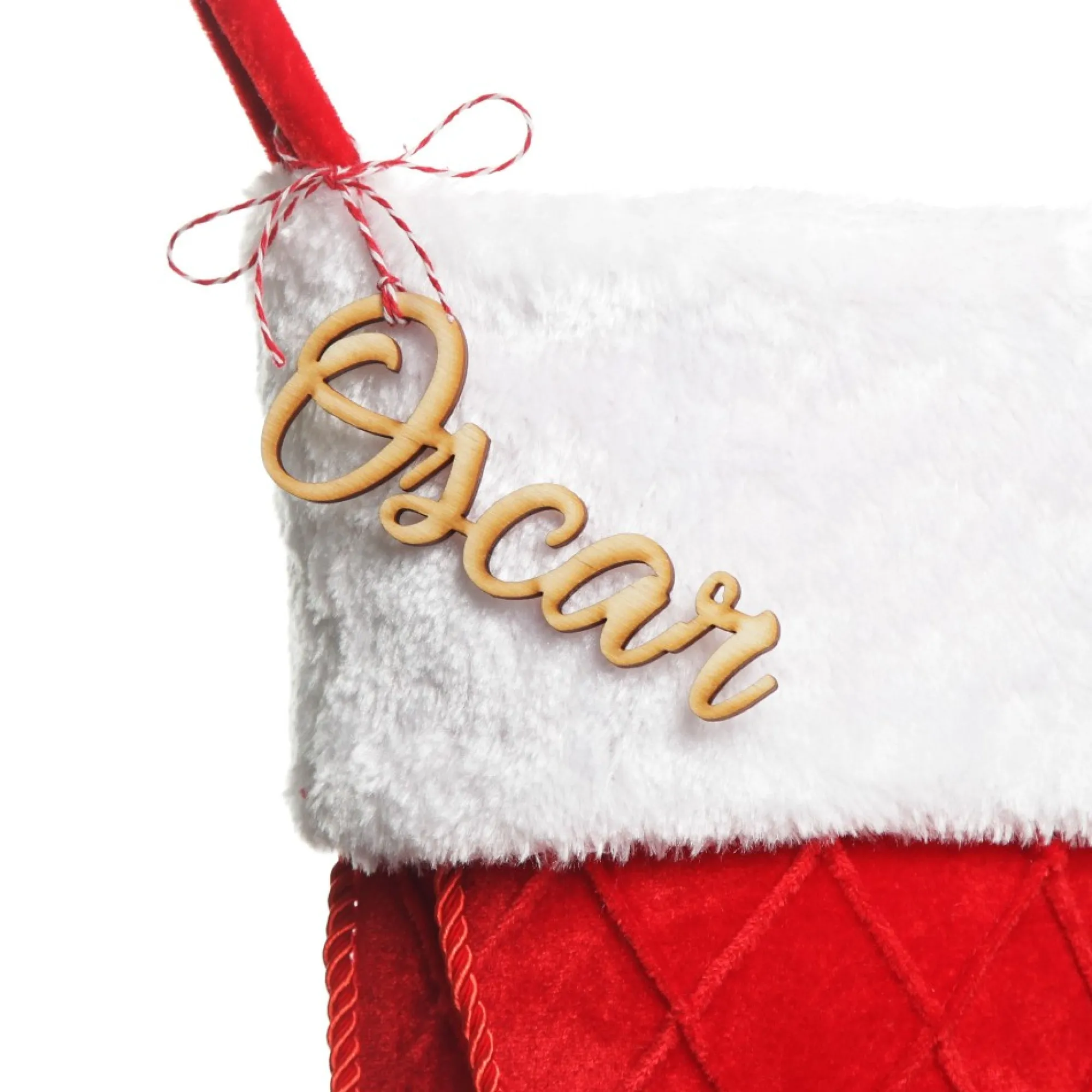 Personalised Red Velvet Quilted Christmas Stocking with Laser Cut Name Hot