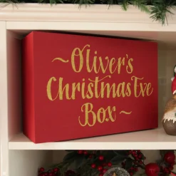Personalised Red Wooden Christmas Eve Keepsake Box Clearance