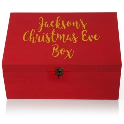 Personalised Red Wooden Christmas Eve Keepsake Box Clearance
