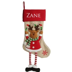 Personalised Reindeer Christmas Stocking with Dangly Legs Cheap