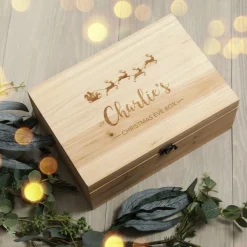 Personalised Santa Sleigh Wooden Christmas Eve Box New