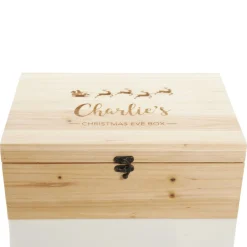 Personalised Santa Sleigh Wooden Christmas Eve Box New