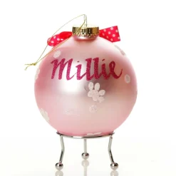 Personalised Shih Tzu Dog with Bow Pink Chrismas Bauble Clearance