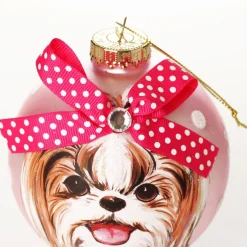 Personalised Shih Tzu Dog with Bow Pink Chrismas Bauble Clearance
