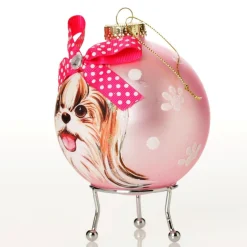 Personalised Shih Tzu Dog with Bow Pink Chrismas Bauble Clearance