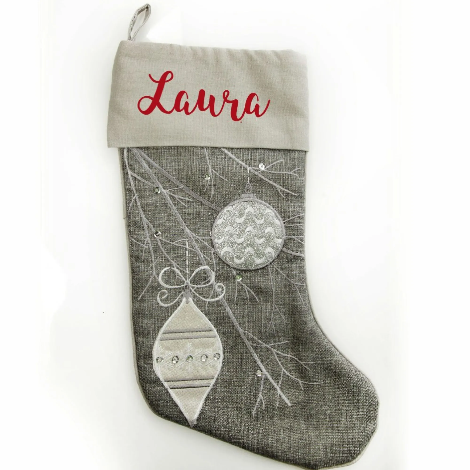 Personalised Silver Bauble Christmas Stocking Clearance
