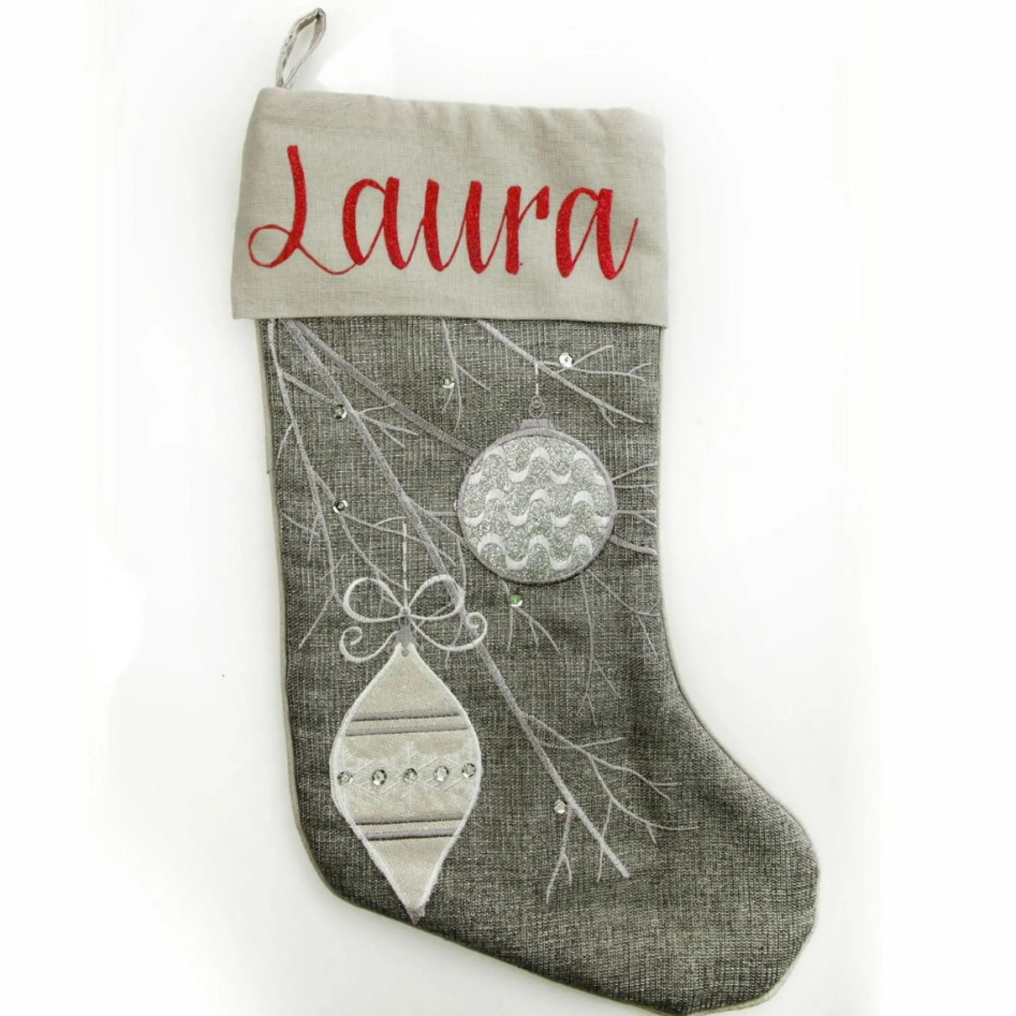 Personalised Silver Bauble Christmas Stocking Clearance