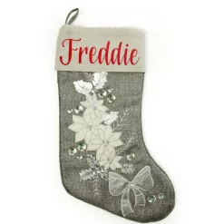 Personalised Silver Poinsettia Christmas Stocking Online