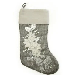 Personalised Silver Poinsettia Christmas Stocking Online