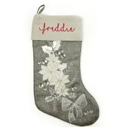 Personalised Silver Poinsettia Christmas Stocking Online