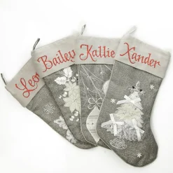 Personalised Silver Poinsettia Christmas Stocking Online