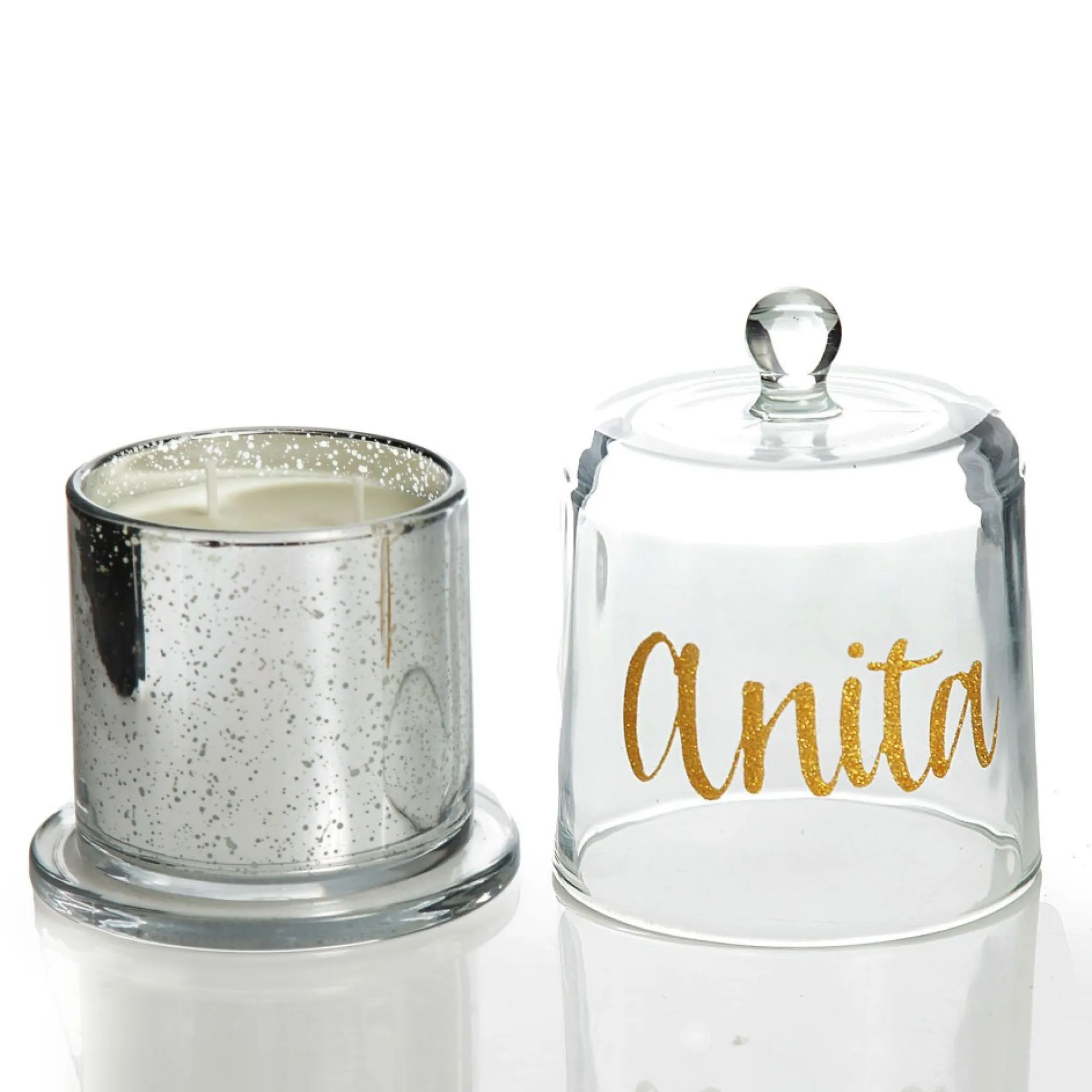 Personalised Silver Scented Christmas Candle with Glass Cloche Discount
