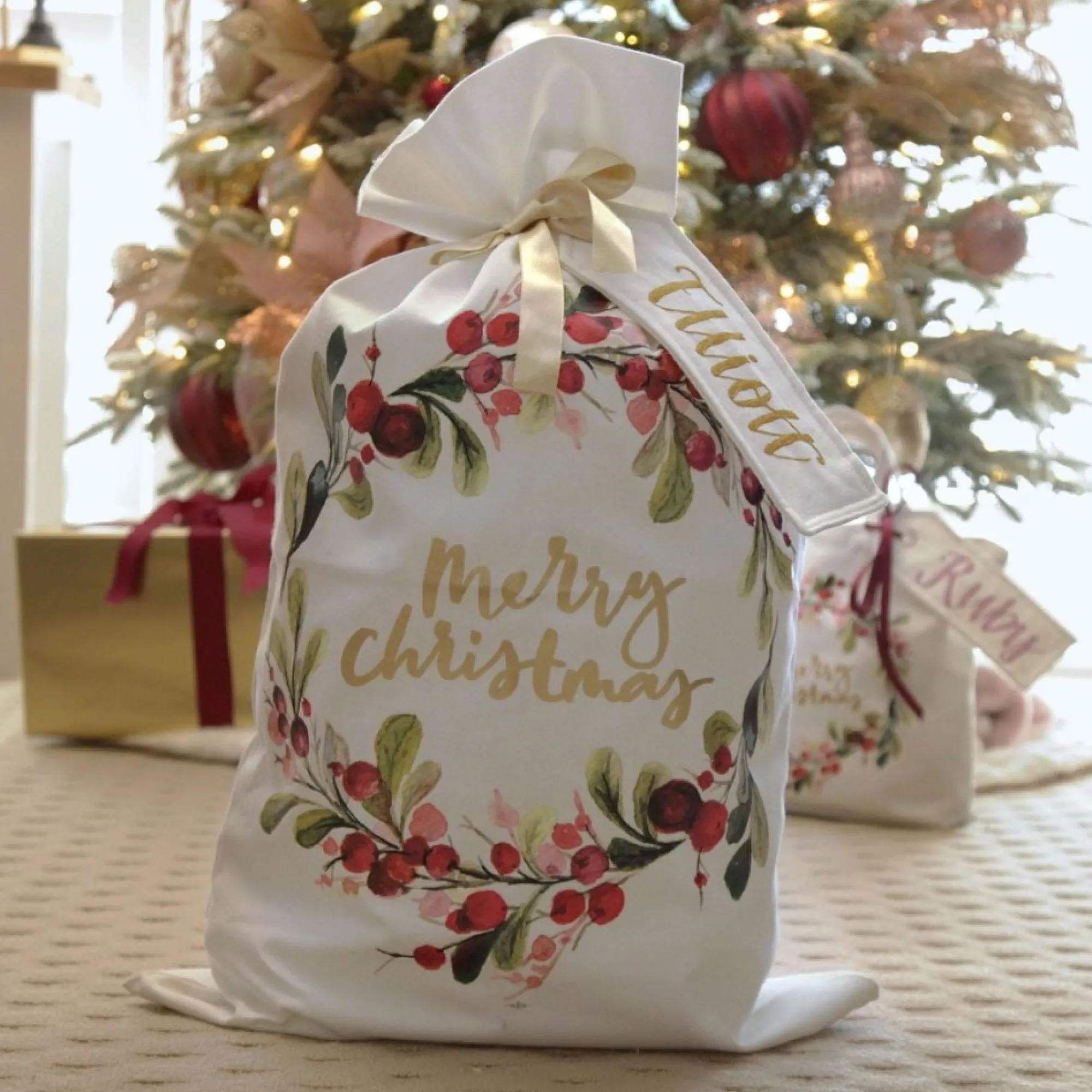 Personalised Sugarplum Merry Christmas Canvas Santa Sack Sale