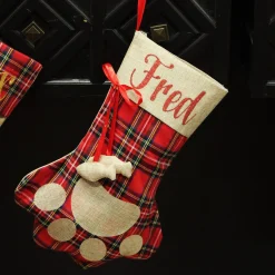Personalised Tartan Cat Paw Christmas Stocking Shop