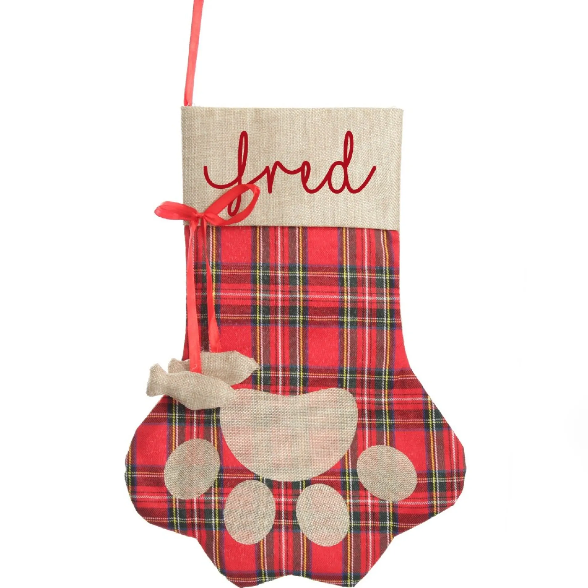 Personalised Tartan Cat Paw Christmas Stocking Shop