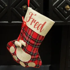 Personalised Tartan Cat Paw Christmas Stocking Shop