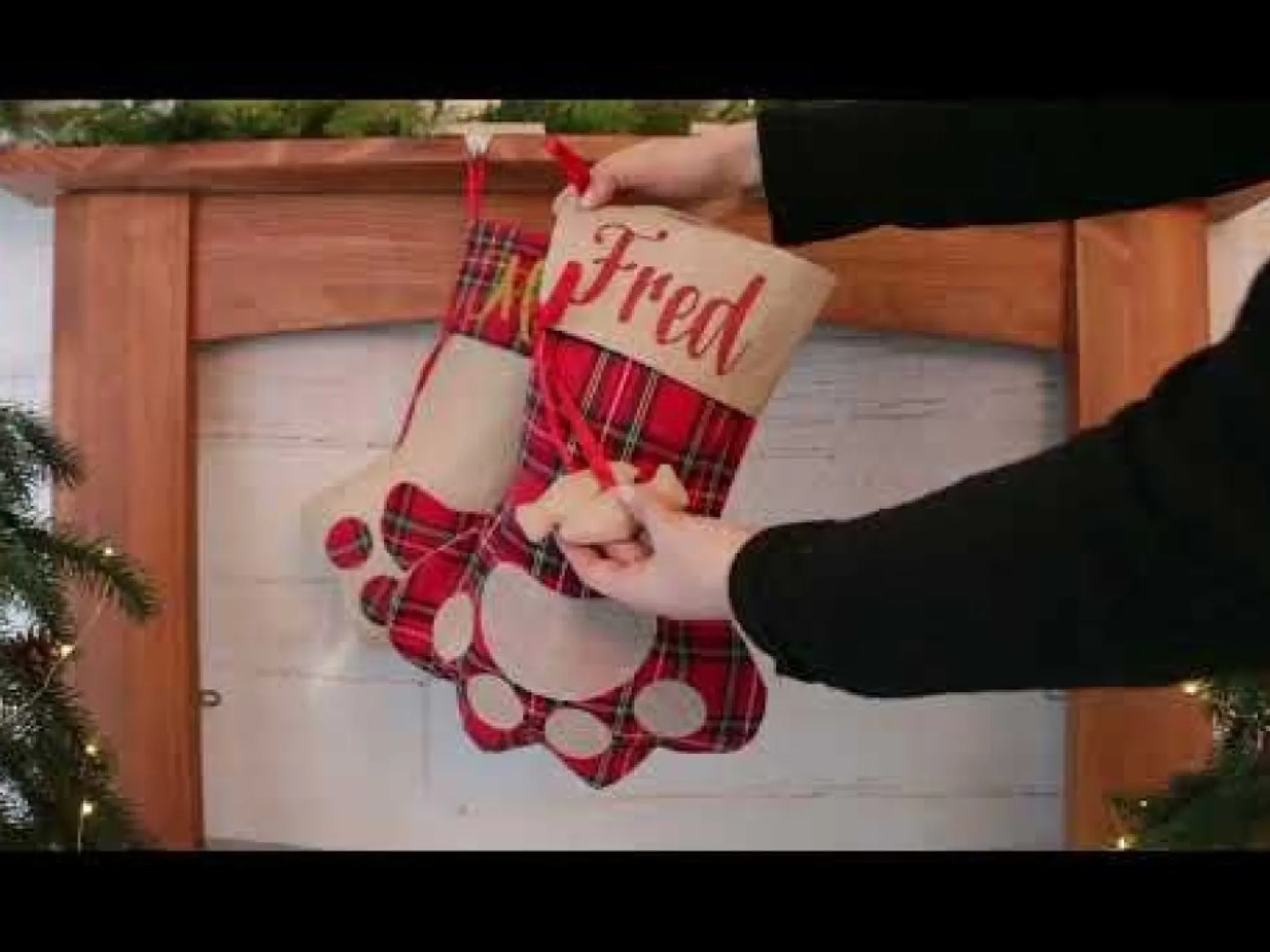 Personalised Tartan Cat Paw Christmas Stocking Shop