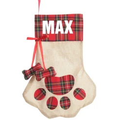 Personalised Tartan Dog Paw Christmas Stocking New