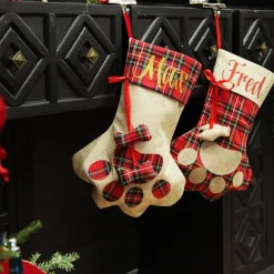 Personalised Tartan Dog Paw Christmas Stocking New