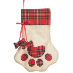 Personalised Tartan Dog Paw Christmas Stocking New