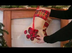 Personalised Tartan Dog Paw Christmas Stocking New