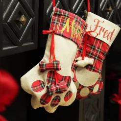 Personalised Tartan Dog Paw Christmas Stocking New