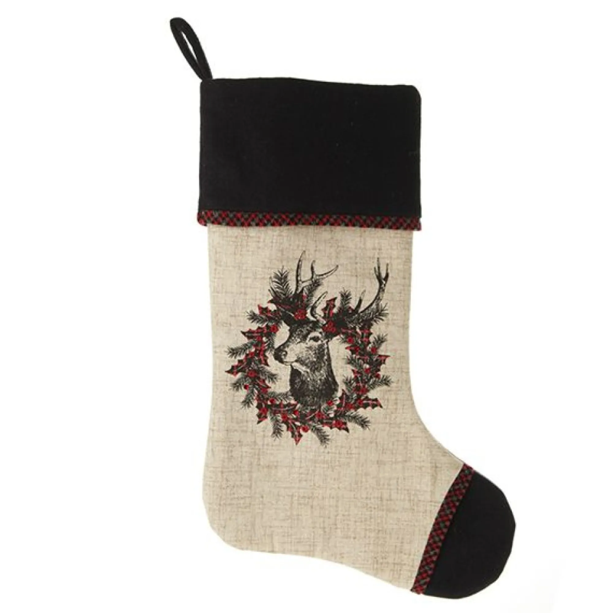 Personalised Vintage Reindeer Christmas Stocking - Black Cuff Outlet
