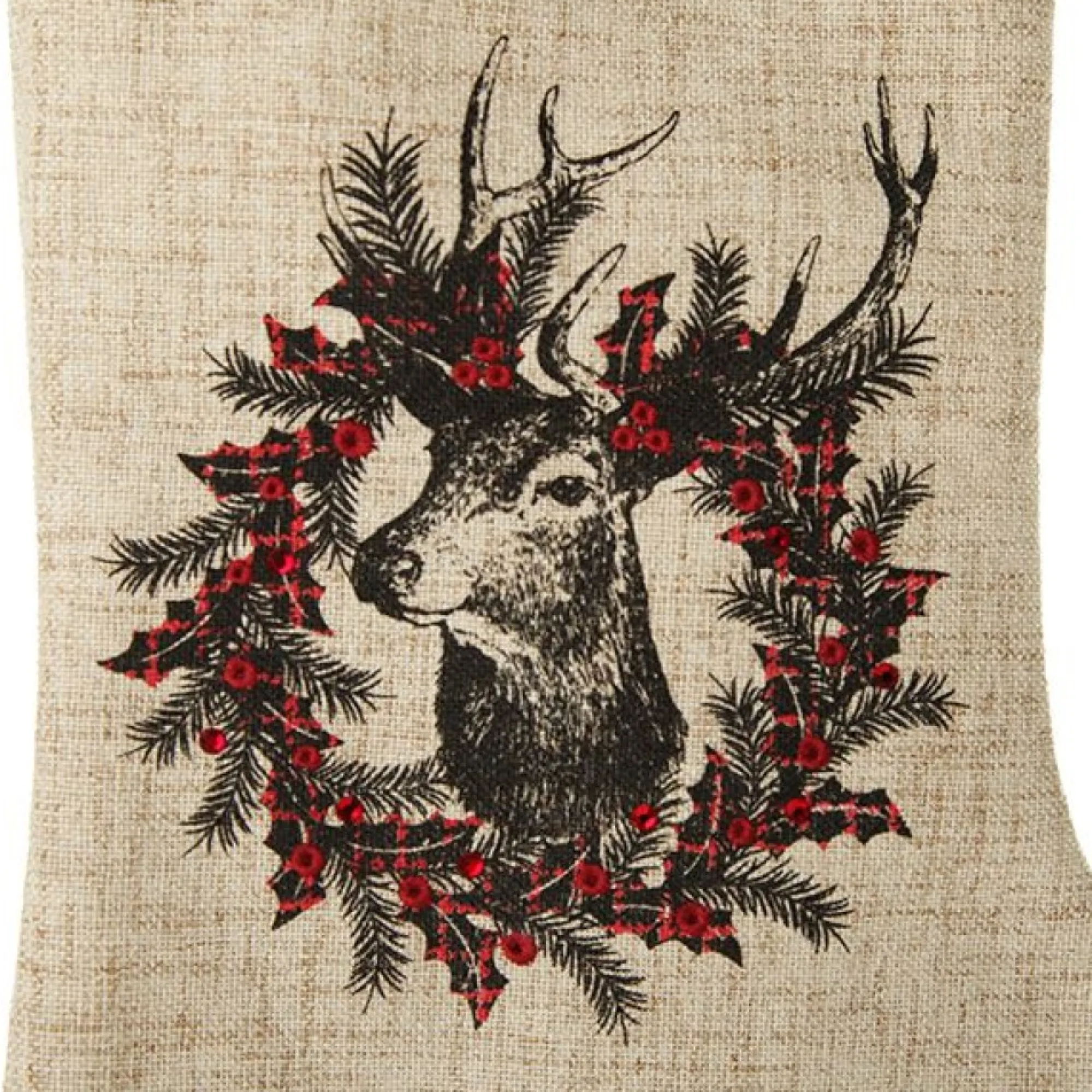 Personalised Vintage Reindeer Christmas Stocking - Black Cuff Outlet