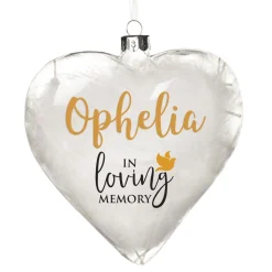 Personalised White Feather Glass Heart - In Loving Memory Hot