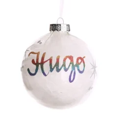 Personalised White Feather Clear Glass Christmas Bauble Discount