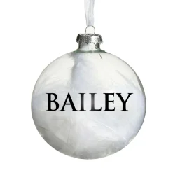 Personalised White Feather Clear Glass Christmas Bauble Discount