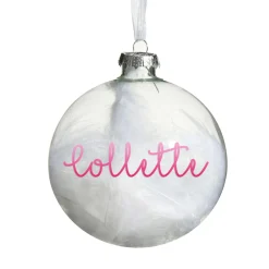Personalised White Feather Clear Glass Christmas Bauble Discount