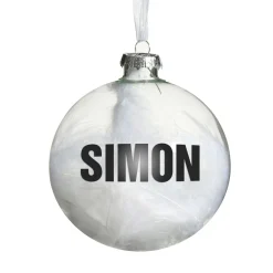 Personalised White Feather Clear Glass Christmas Bauble Discount