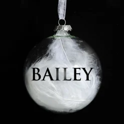 Personalised White Feather Clear Glass Christmas Bauble Discount