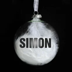 Personalised White Feather Clear Glass Christmas Bauble Discount