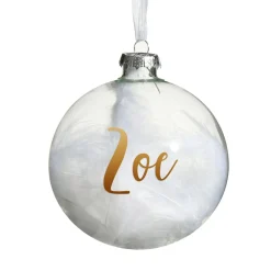 Personalised White Feather Clear Glass Christmas Bauble Discount