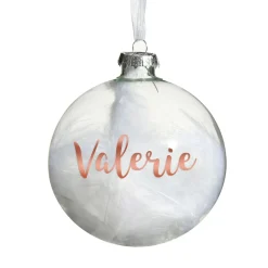 Personalised White Feather Clear Glass Christmas Bauble Discount