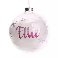 Personalised White Feather Clear Glass Christmas Bauble Discount
