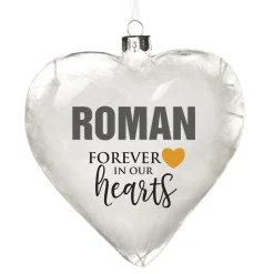 Personalised White Feather Glass Heart - Forever in Our Hearts Clearance