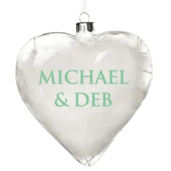 Personalised White Feather Glass Heart New