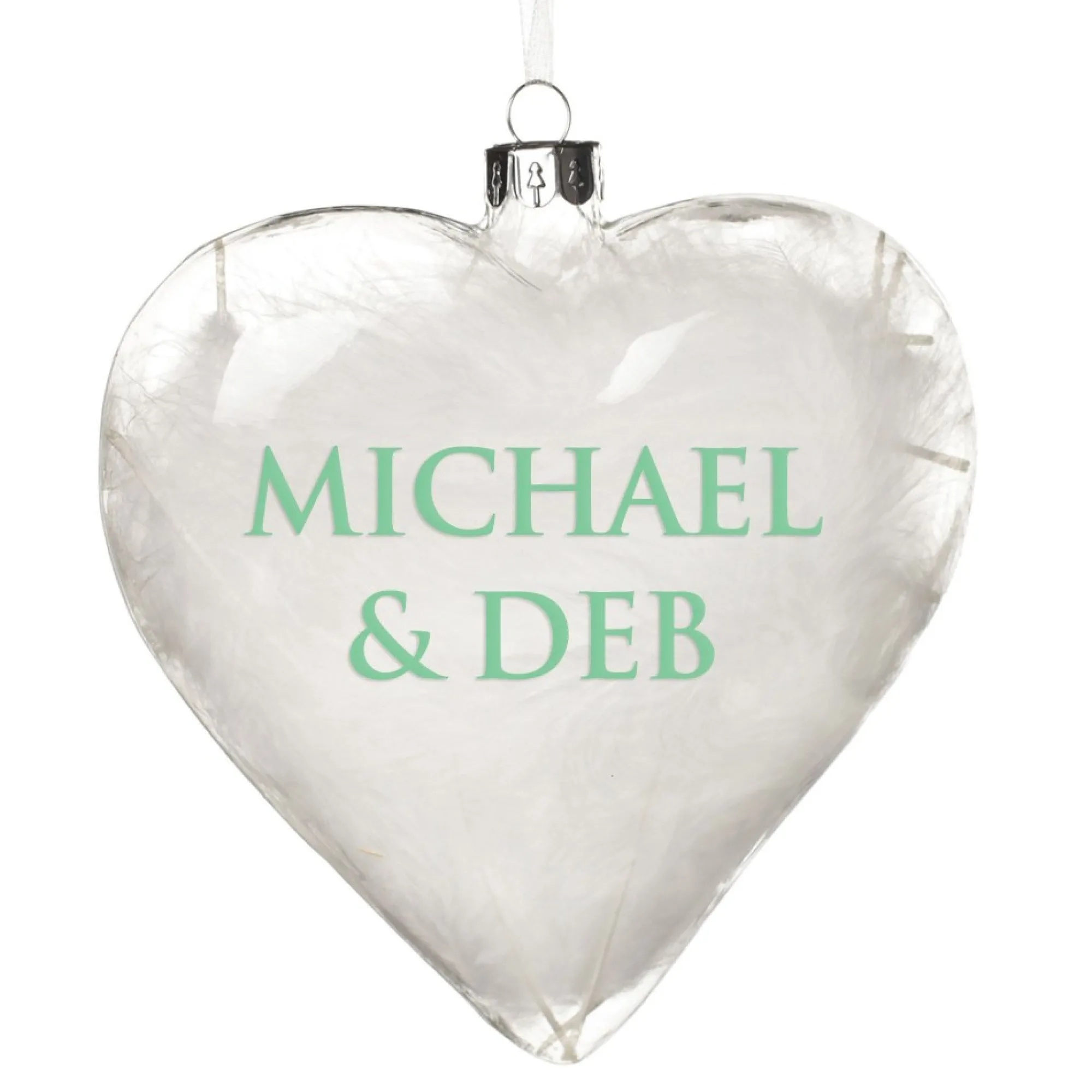 Personalised White Feather Glass Heart New