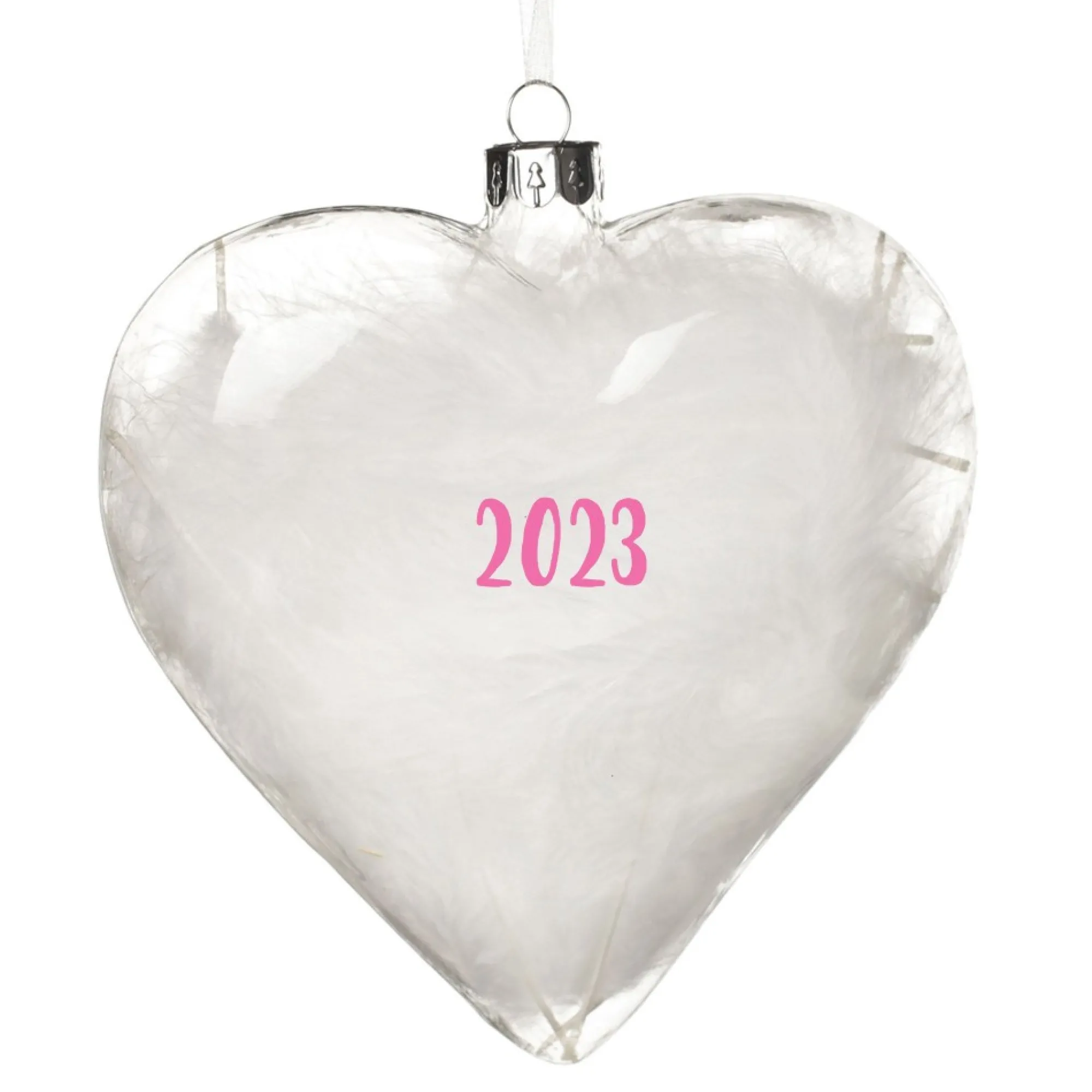 Personalised White Feather Glass Heart New