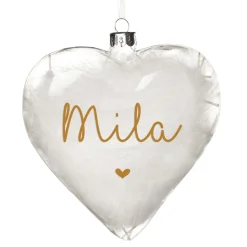 Personalised White Feather Glass Heart New