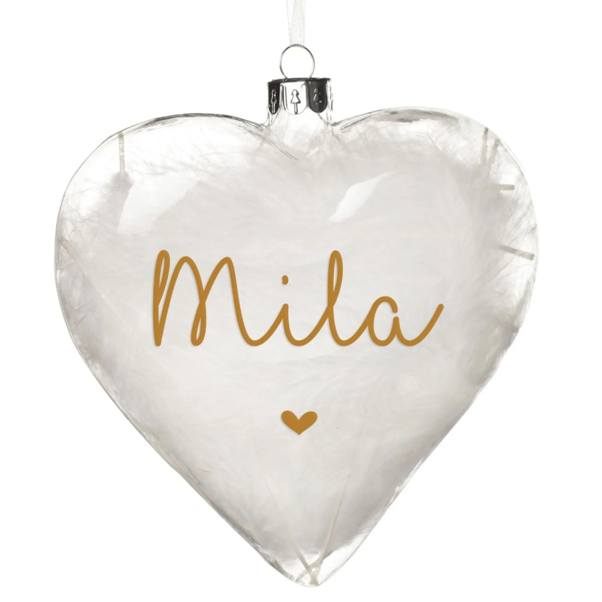 Personalised White Feather Glass Heart New
