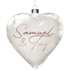 Personalised White Feather Glass Heart New