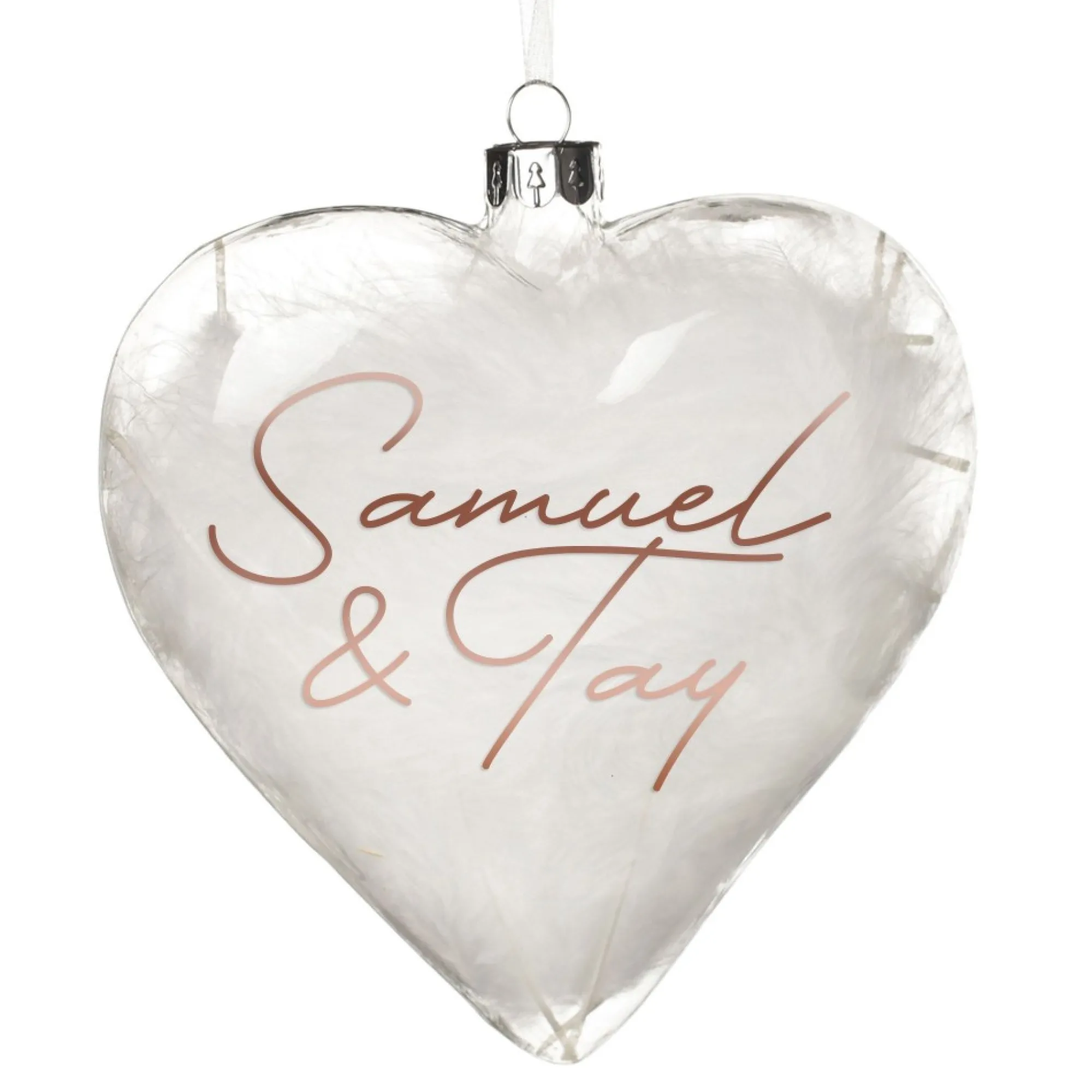 Personalised White Feather Glass Heart New