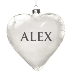 Personalised White Feather Glass Heart New