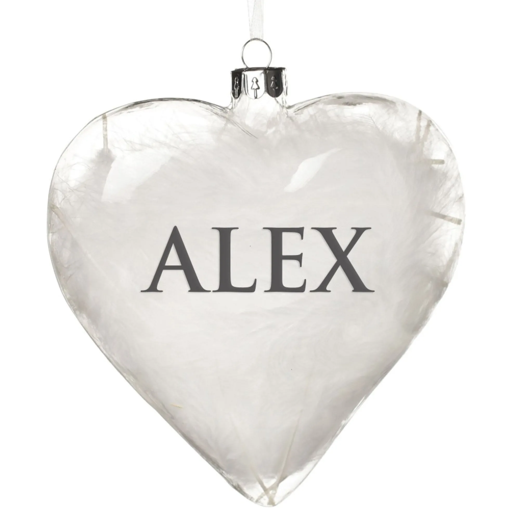 Personalised White Feather Glass Heart New