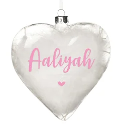 Personalised White Feather Glass Heart New